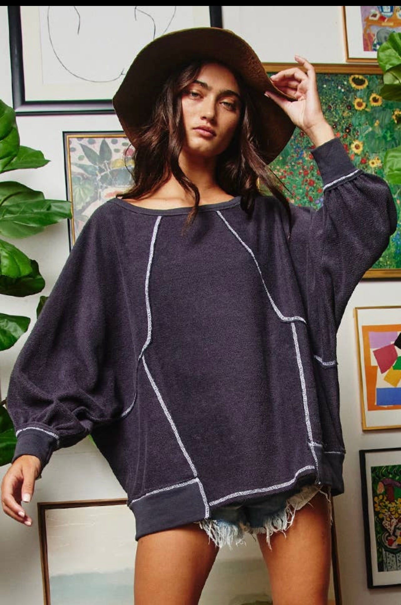 Reverse Stitch Dolman Sleeve Tunic Top